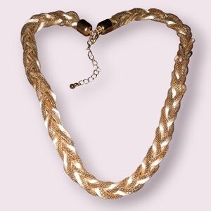 High Fashion mesh chain braided multi tone necklace adjustable goldtone